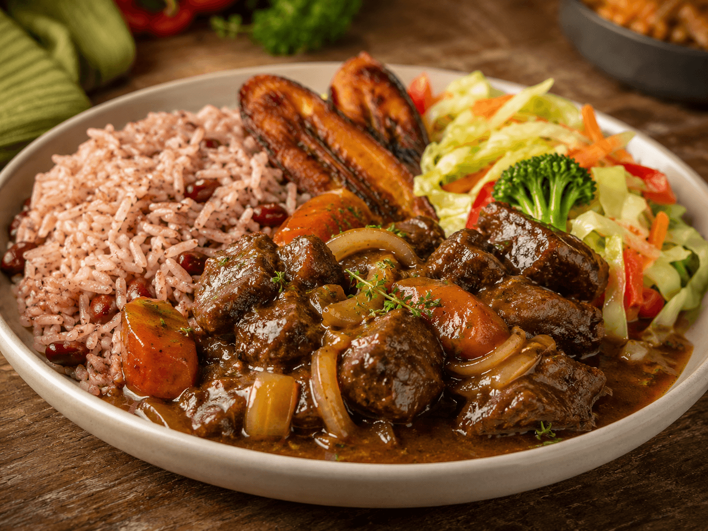 Stewed beef special from Mr Wests Caribbean Cuisine